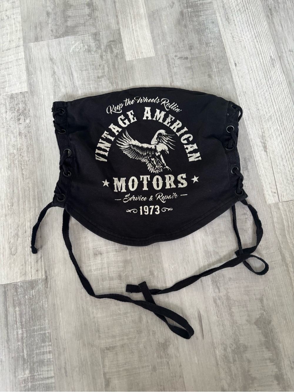 Black Vintage American Motors Graphic Lace-Up Crop Top